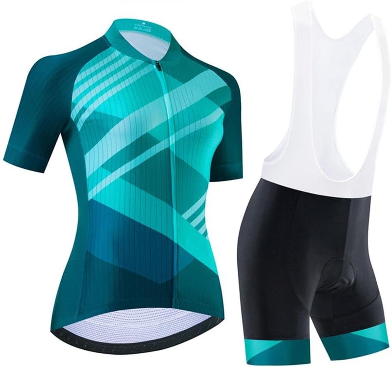 SUDU SUDO Women's Cycling Jersey Set Breathable Road Bike Shirts Kit Short Sleeve Cycling Clothing with Gel Padded Bib Shorts - Image 1